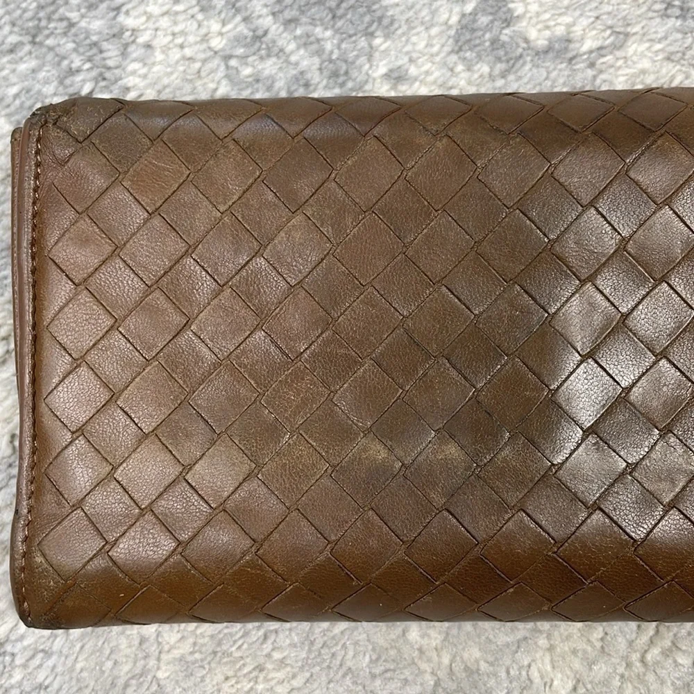 Bottega Veneta Nappa Intrecciato Continental Flap Wallet Woven Leather Brown